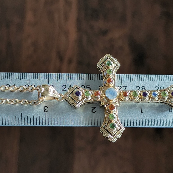Nicky Butler Designer Signed Cross Pendant Bronze Moonstone Peridot Necklace NWT - Picture 4 of 11
